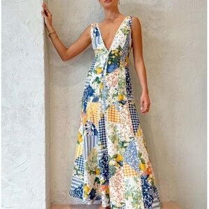 NWT Lemonade Print Lace Trim Long Dress